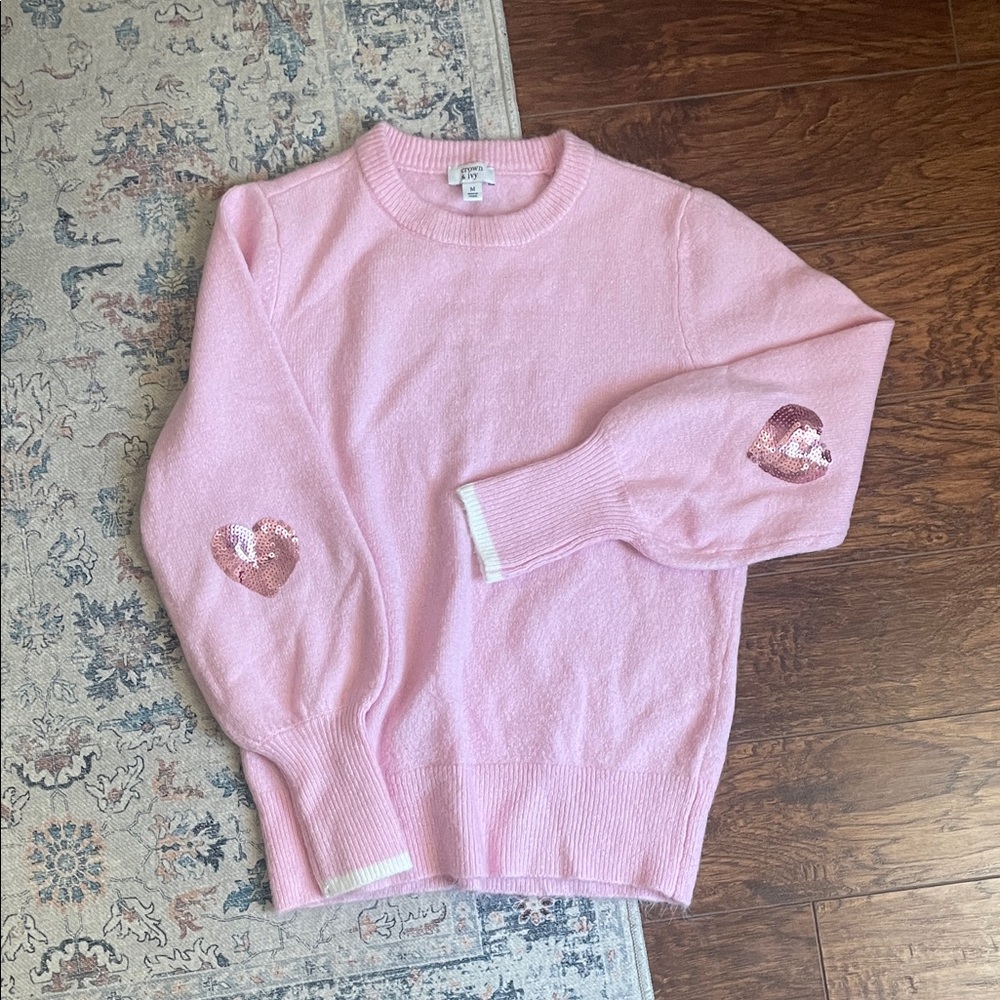 crown & ivy Pink Sweater with Heart Details